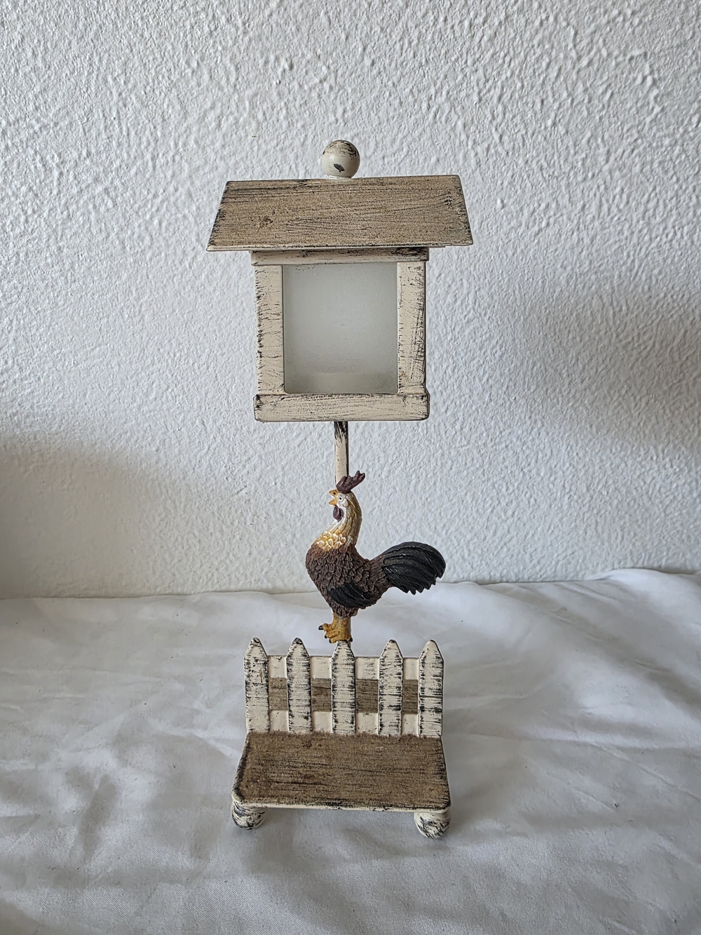 Vintage Rooster Picket Fence Tealight Lantern